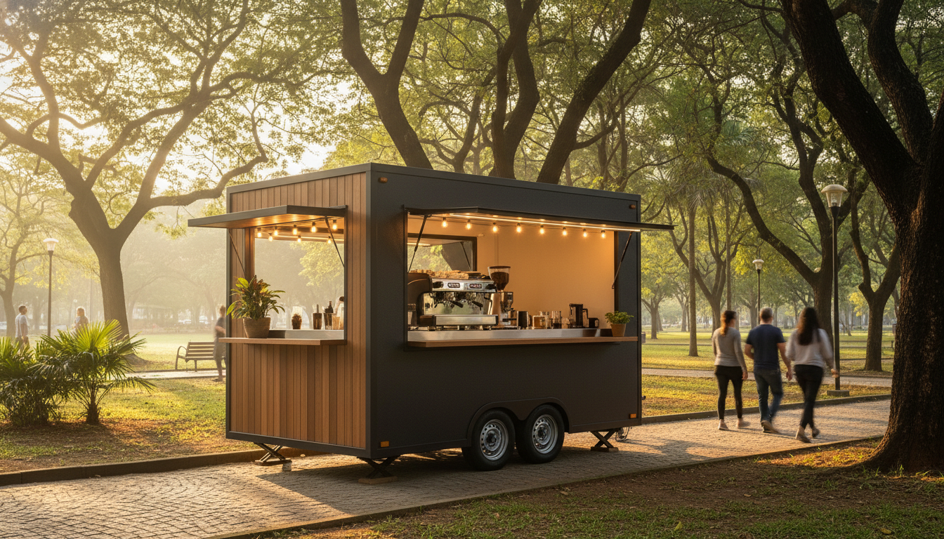 Trailer de café fabricado pela OLPX em São Paulo