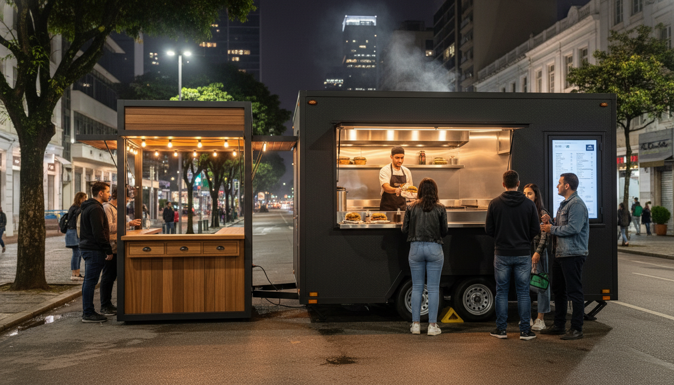 Trailer de hambúrguer fabricado pela OLPX em São Paulo
