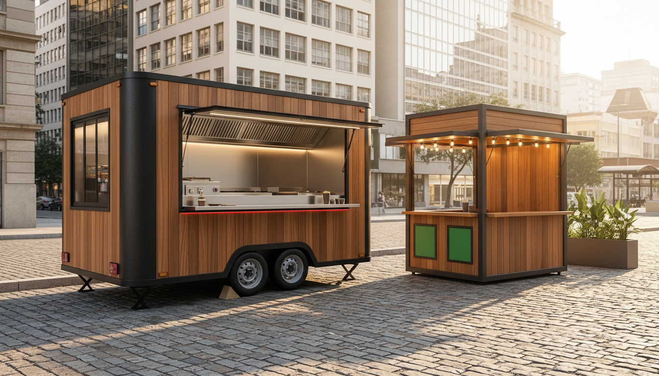 Comparativo entre trailer e quiosque fabricados pela OLPX em São Paulo